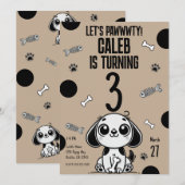 Invitation Fête d'anniversaire de chiot Os de poisson marron  (Devant / Derrière)