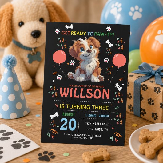 Invitation Fête d'anniversaire de chiot | Thème de chien pour