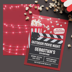 Invitation Fête d'anniversaire de cinéma en plein air avec cl