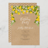 Invitation Fête d'anniversaire de citrons rustiques fleuris (Devant / Derrière)