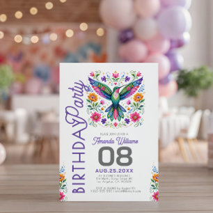 Invitation Fête d'anniversaire de colibri d'art populaire col