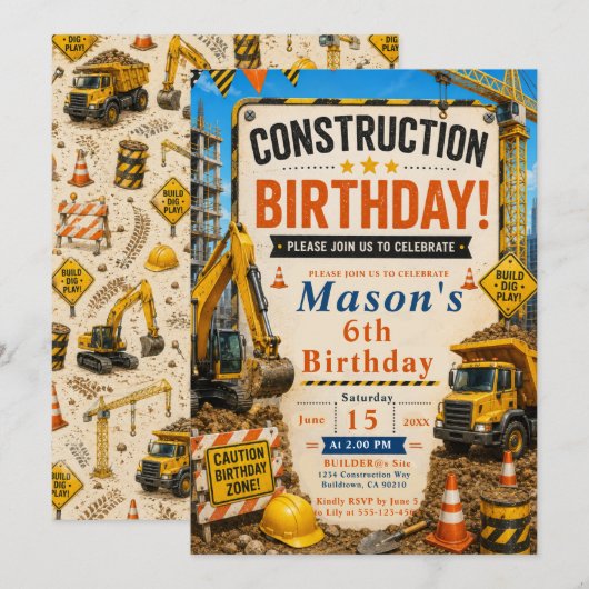 Invitation Fête d'anniversaire de construction (Devant / Derrière)