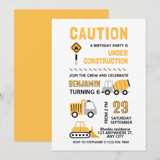 Invitation Fête d'anniversaire de construction (Devant / Derrière)