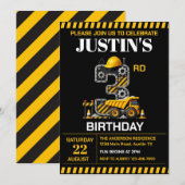 Invitation Fête d'anniversaire de Construction Mignonne 3 ans (Devant / Derrière)