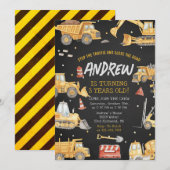 Invitation Fête d'anniversaire de construction moderne noir (Devant / Derrière)
