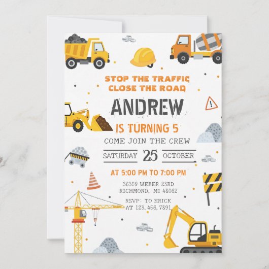 Invitation Fête d'anniversaire de construction moderne person (Devant)