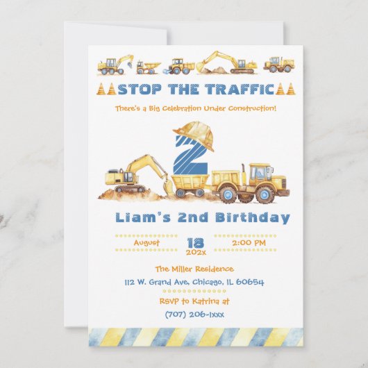 Invitation Fête d'anniversaire de construction modifiable (Devant)