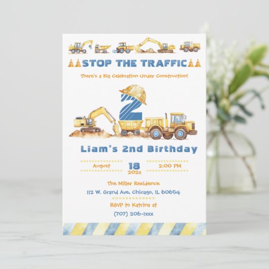 Invitation Fête d'anniversaire de construction modifiable (Debout devant)