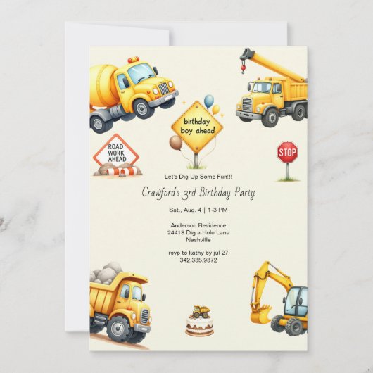 Invitation Fête d'anniversaire de construction pour garçon (Devant)