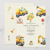 Invitation Fête d'anniversaire de construction pour garçon (Devant / Derrière)