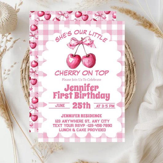 Invitation Fête d'anniversaire de Coquette Cherry On Top 1 an