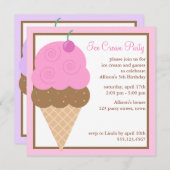 Invitation Fête d'anniversaire de cornet de crème glacée de (Devant / Derrière)