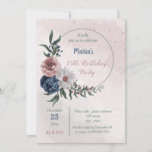 Invitation fête d'anniversaire de couronnes florales rose et  (Devant)