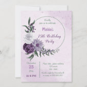 Invitation fête d'anniversaire de couronnes florales violette (Devant)