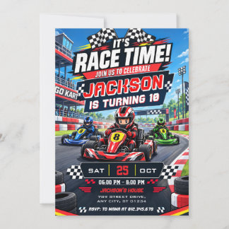 Invitation Fête d'anniversaire de course de karting personnal