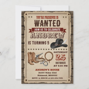 Invitation Fête d'anniversaire de cow-boy western pour enfant