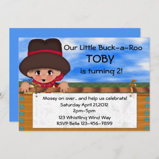 Invitation Fête d'anniversaire de cowboy (Devant / Derrière)