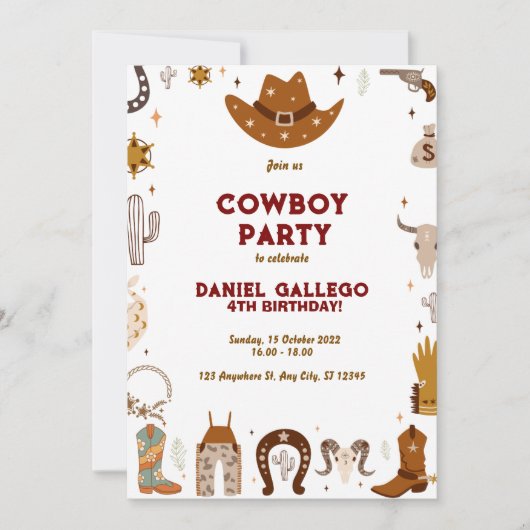 Invitation Fête d'anniversaire de Cowboy (Devant)