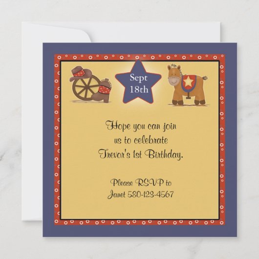 Invitation Fête d'anniversaire de Cowboy ou Cowgirl (Dos)