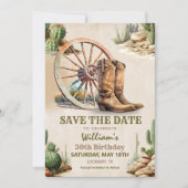 Invitation Fête d'anniversaire de Cowboy, Save the Date 30th (Devant)