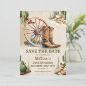 Invitation Fête d'anniversaire de Cowboy, Save the Date 30th (Debout devant)