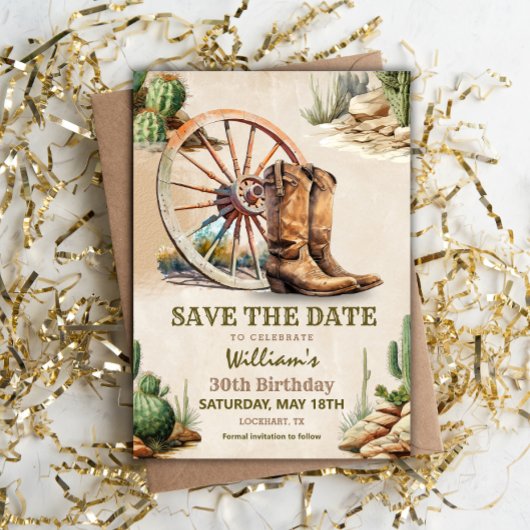 Invitation Fête d'anniversaire de Cowboy, Save the Date 30th