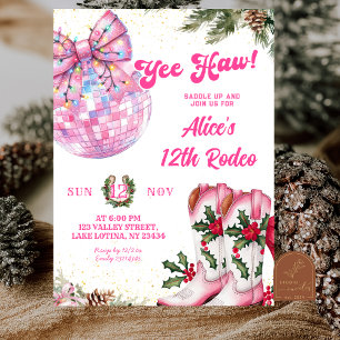 Invitation Fête d'anniversaire de cowgirl de Noël d'hiver ros