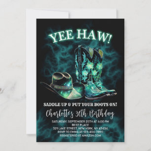 Invitation Fête d'anniversaire de cowgirl occidentale néon ve