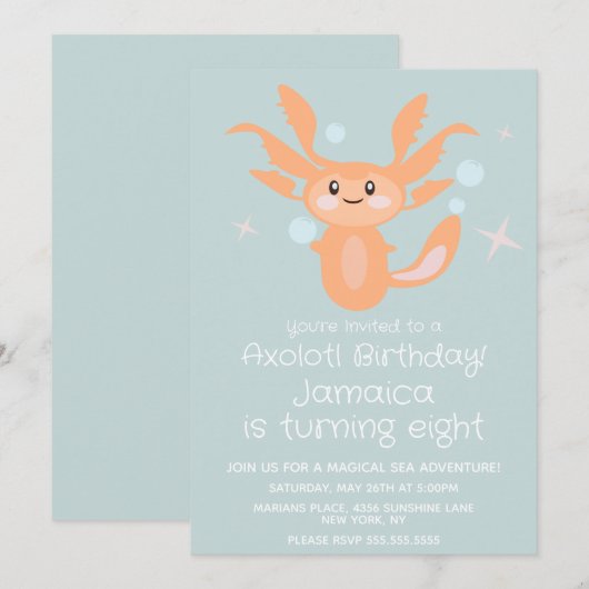 Invitation Fête d'anniversaire de créature océanique axolotl  (Devant / Derrière)