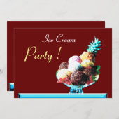 Invitation FÊTE D'ANNIVERSAIRE DE CRÈME DE GLACE 2, rouge (Devant / Derrière)