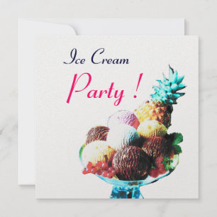 Invitation FÊTE D'ANNIVERSAIRE DE CRÈME DE GLACE, glace blanc