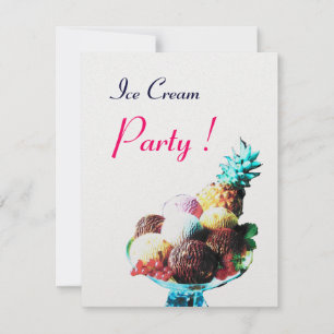 Invitation FÊTE D'ANNIVERSAIRE DE CRÈME DE GLACE, glace blanc
