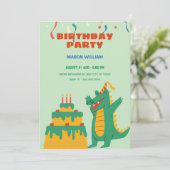 Invitation Fête d'anniversaire de crocodile vert (Debout devant)