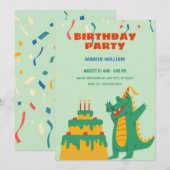 Invitation Fête d'anniversaire de crocodile vert (Devant / Derrière)