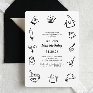 Invitation Fête d'anniversaire de cuisine Dessin à la main Ch