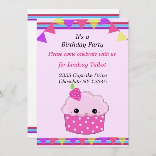 Invitation Fête d'anniversaire de Cupcake (Devant / Derrière)