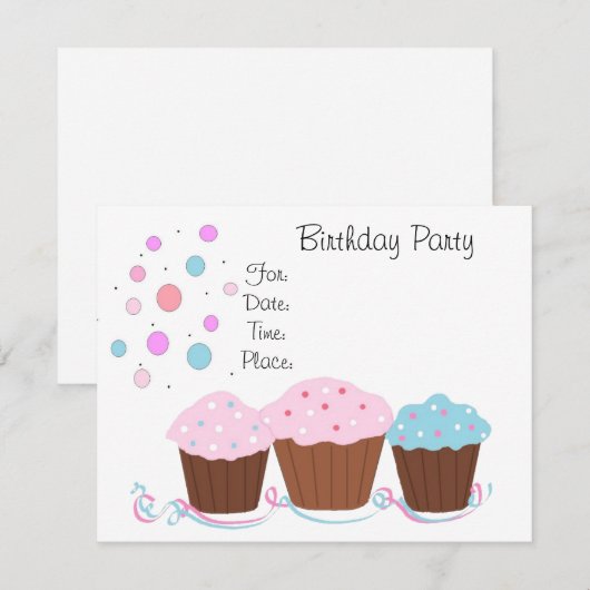 Invitation Fête d'anniversaire de Cupcake (Devant / Derrière)