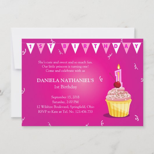 Invitation Fête d'anniversaire de Cupcake de petites (Devant)