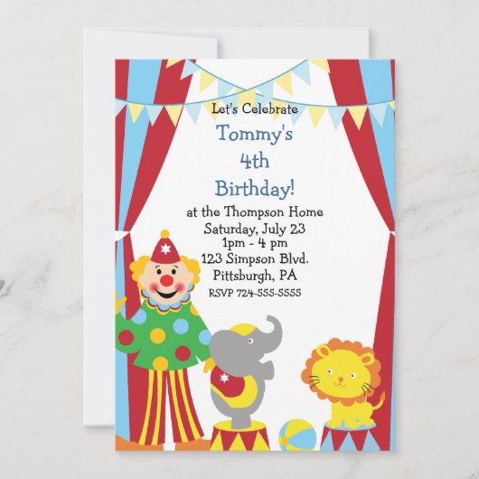 Invitation Fête d'anniversaire de Custom Child Circus (Devant)