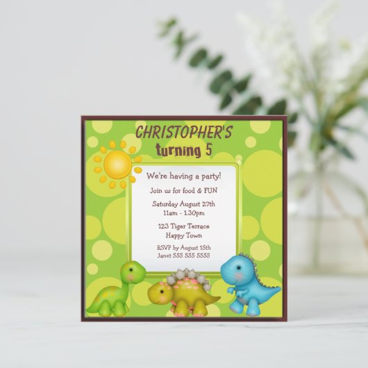 Invitation Fête d'anniversaire de Cute Dinosaurs (Debout devant)