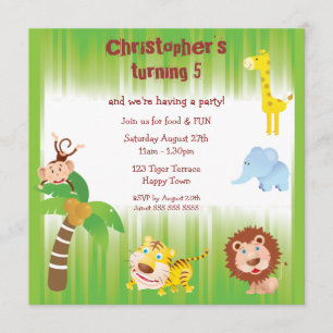 Invitation Fête d'anniversaire de Cute Jungle Animaux