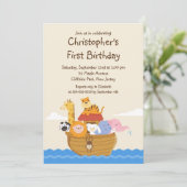 Invitation Fête d'anniversaire de Cute Noah's Ark Baby Animal (Debout devant)