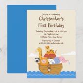 Invitation Fête d'anniversaire de Cute Noah's Ark Baby Animal (Devant / Derrière)