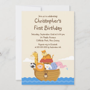 Invitation Fête d'anniversaire de Cute Noah's Ark Baby Animal