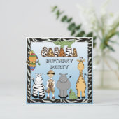 Invitation Fête d'anniversaire de Cute Safari Animaux (Debout devant)
