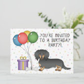Invitation Fête d'anniversaire de Dachshund à poil long noir (Debout devant)