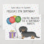 Invitation Fête d'anniversaire de Dachshund à poil long noir (Devant / Derrière)