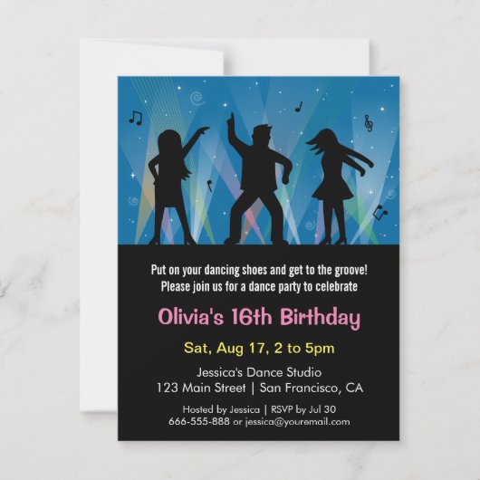 Invitation Fête d'anniversaire de danse disco pour adolescent (Devant)
