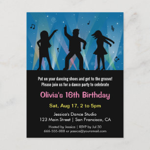 Invitation Fête d'anniversaire de danse disco pour adolescent