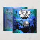 Invitation Fête d'anniversaire de danse disco rétro bleu (Devant / Derrière)